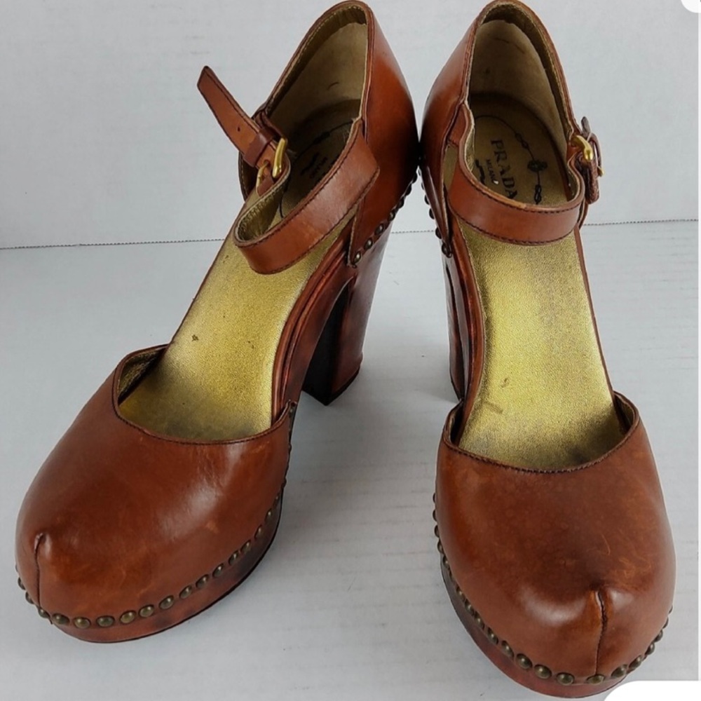 Prada Tan Leather Mary Jane Heels